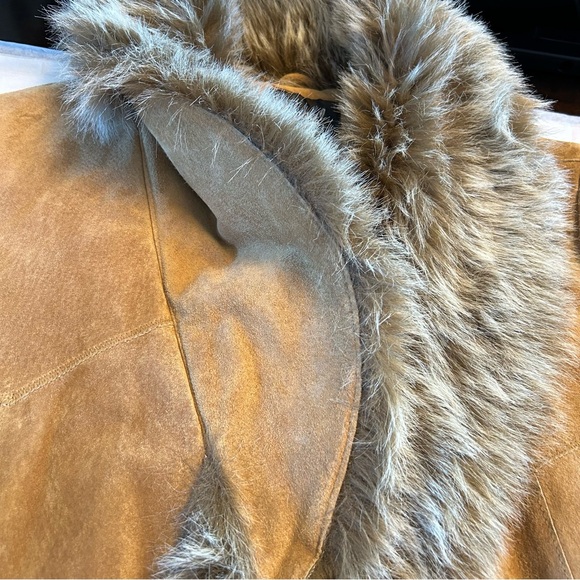 Gorgeous 100% Genuine Leather Faux Fur Penny Lane Long Jacket Coat Size Large - Picture 4 of 16